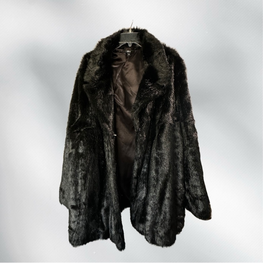 Black Faux Fur Coat with Silver Clasp